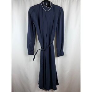 Michelle Stuart Vintage Navy‎ Midi Dress Belted Long Sleeve Career Wear Size 10